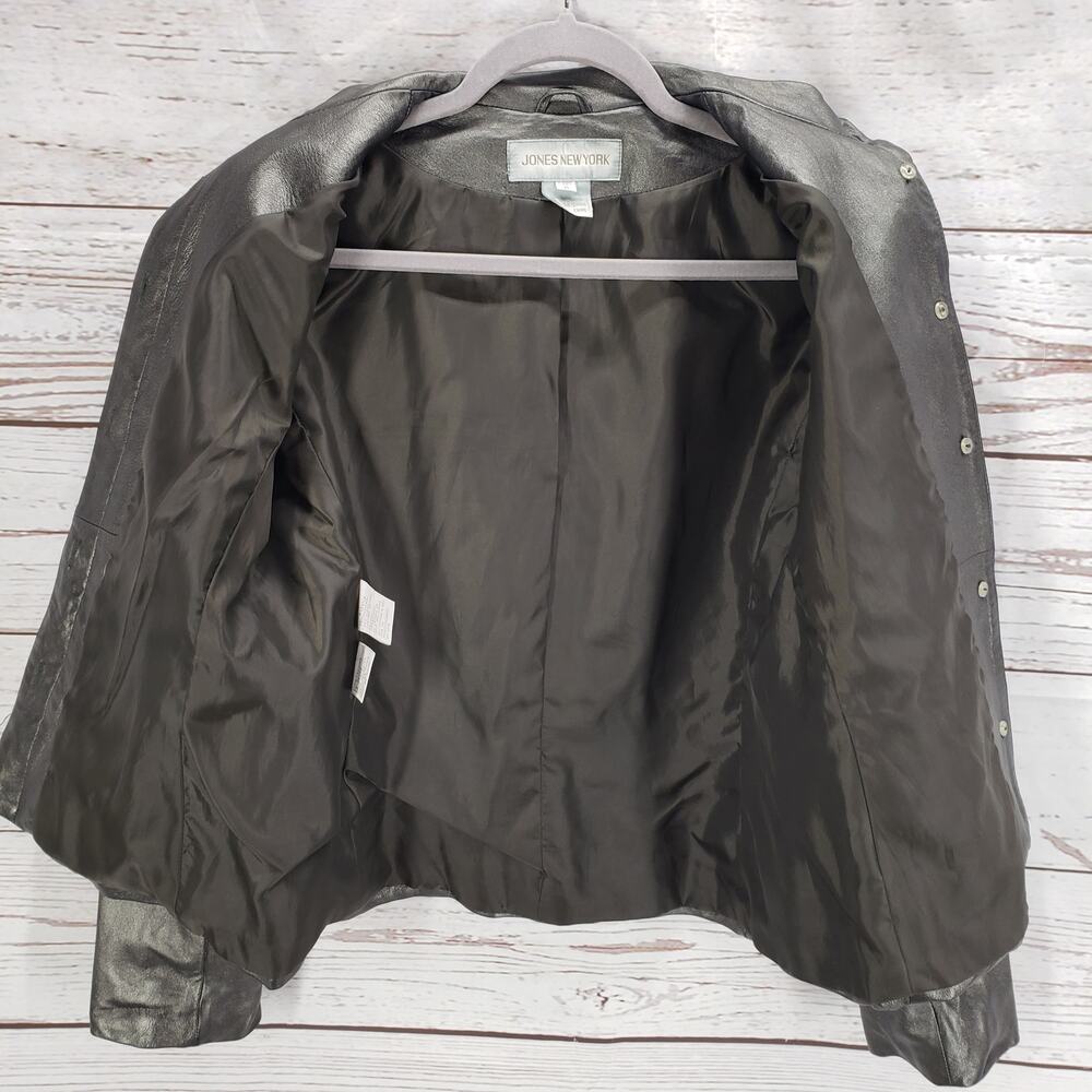 Jones New York Women's Gray Soft Leather Button Front Jacket Size 8 - Picture 2 of 15